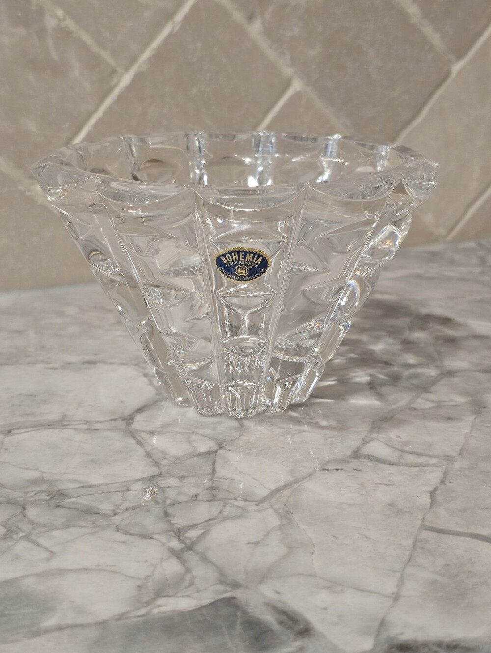 Vintage Bohemia Czech Republic Crystal Glass Vase Art Bowl Modern Victorian Dish